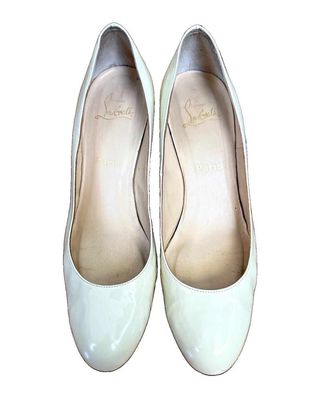 Vintage Y2K Christian Louboutin Pumps EU 40 Ivory Patent Leather Red Sole Heels